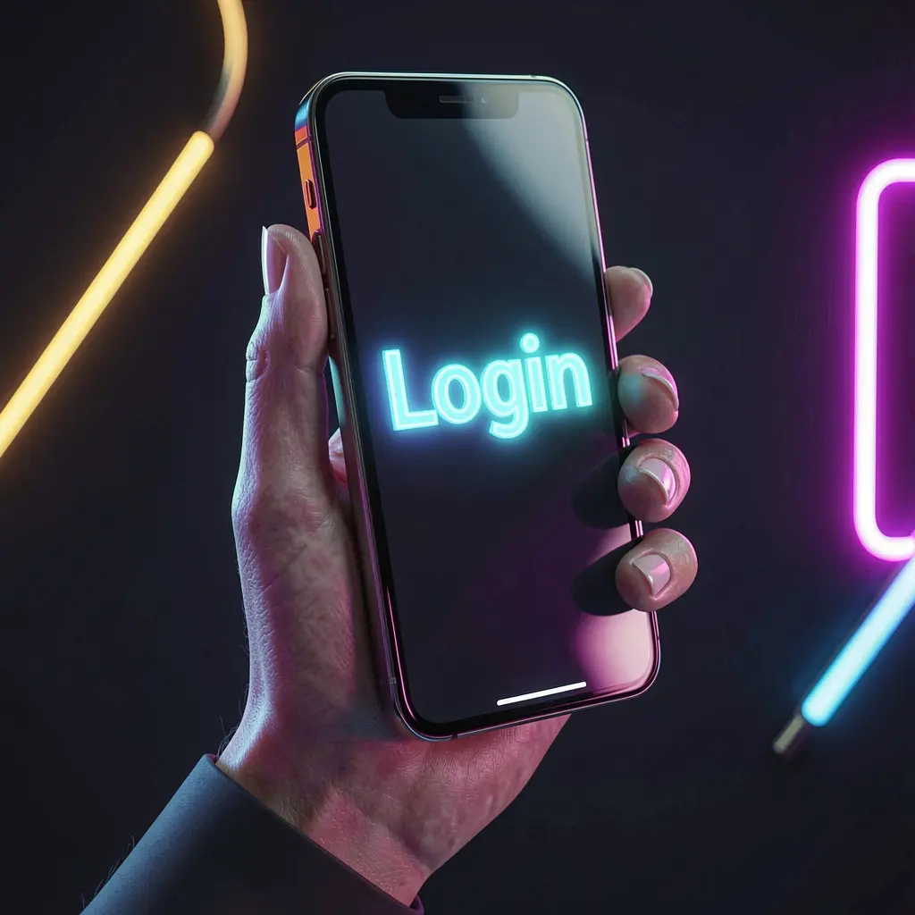 Close up of a hand holding a smartphone with a bright login screen showing fast and secure access to the BK666 COM casino account in Bangladesh